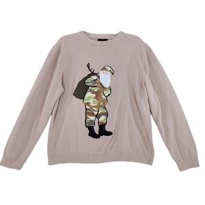 Alex Stevens Camo Santa Claus Ugly Christmas Sweater Pullover Crew Men L Wmn XL